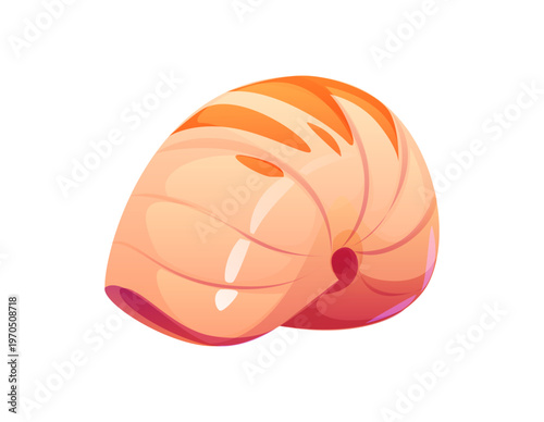 Sea bottom nautilus cartoon seashell or mussel. Ocean life seashell, tropical sea fauna cartoon shell. Underwater mollusk aquatic mussel