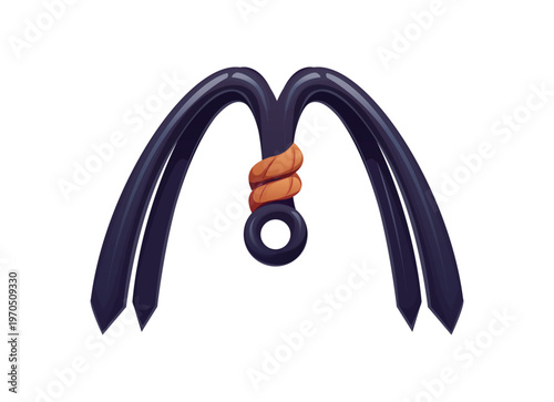 Cartoon pirate font letter M as grappling hook with rope knot. Decorative corsair alphabet character inspired by Caribbean piracy. English typeface letter, vector isolated abc symbol for kid education