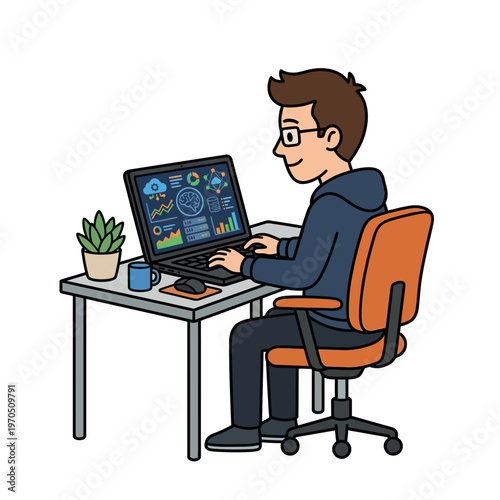 Man sitting at desk with laptop.