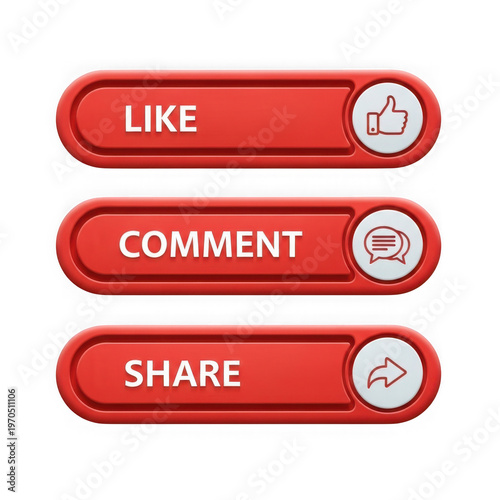 Social media interaction buttons for likes, comments, and shares