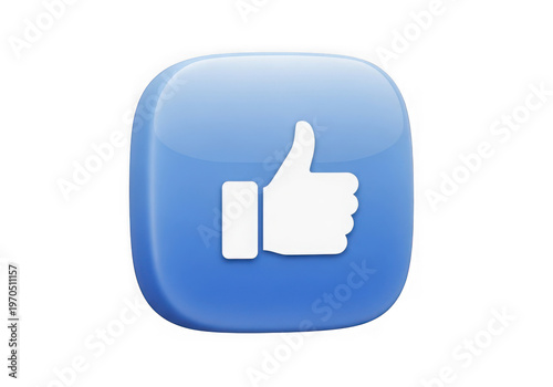 A blue 3d button featuring a white thumbs-up icon