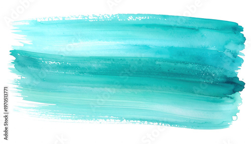 Coup de pinceau à l'aquarelle turquoise isolée sur fond blanc, texture artistique peinte à la main pour le design créatif et les arrière-plans.