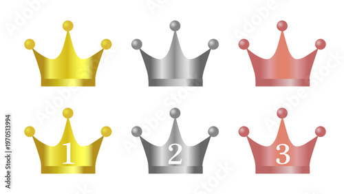 金銀銅の王冠のイラストセット