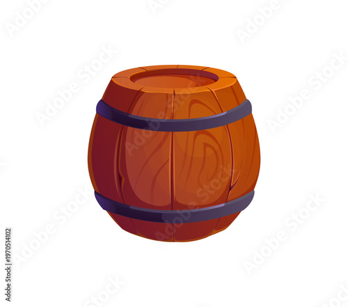 Pirate icon of barrel of rum, gunpowder or water, cartoon vector Caribbean corsairs item. Wooden barrel keg or cask container for beverage or marine and nautical drink and food storage for pirate icon