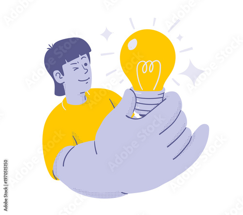 Man holding a light bulb in his hand. great idea