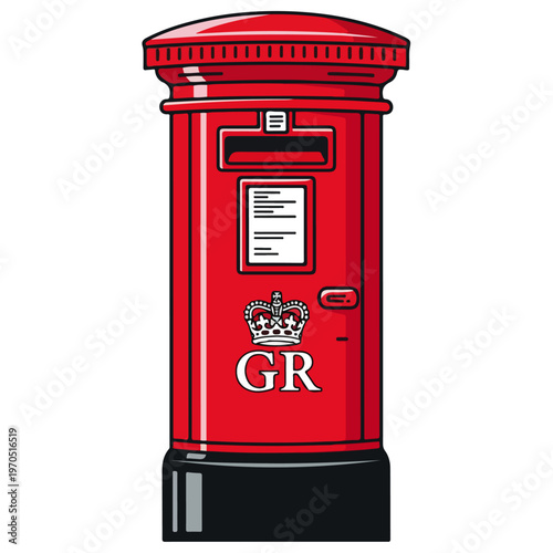 British Royal Red Postbox Flat Vector Illustration