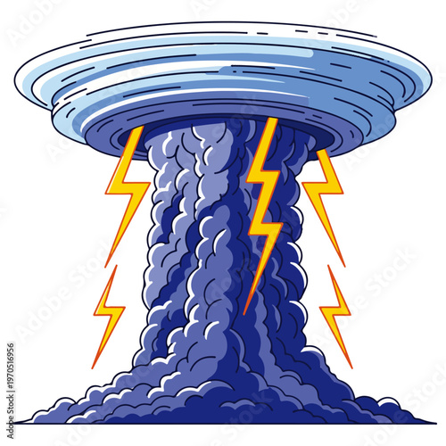 cartoon thunderstorm cloud column with lightning bolt vector illustration
