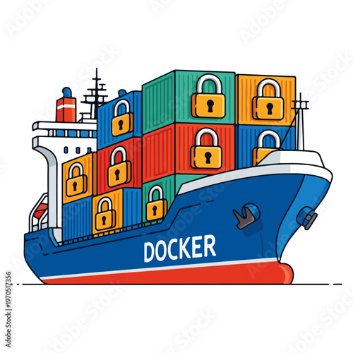 docker security cargo container ship vector illustration
