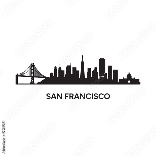 San francisco skyline silhouette with golden gate bridge illustration