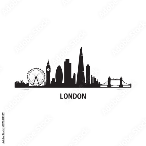 A striking black silhouette of the london skyline with famous landmarks
