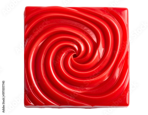 Vibrant red square candy with spiral detail