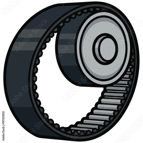 Cartoon Flat Design Timing Belt and Pulley Vector Illustration