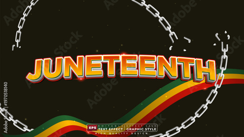 Editable 3d text effect juneteenth with broken chain for banner and poster template design