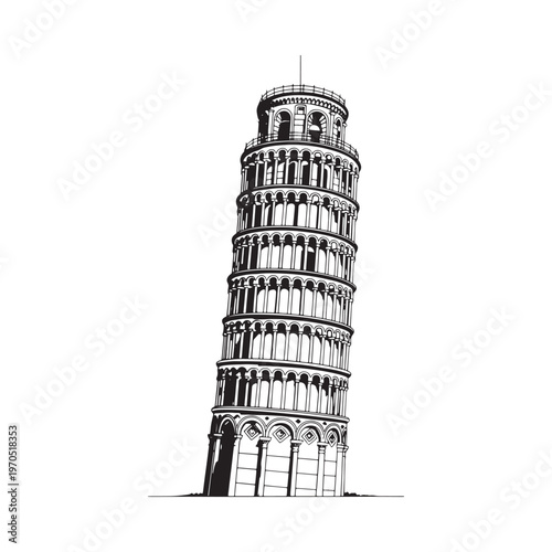 Detailed illustration of the leaning tower of pisa italy