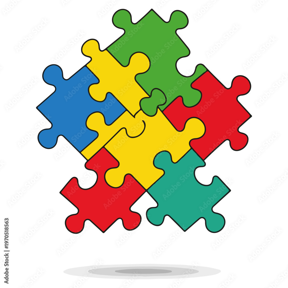 Fototapeta premium Colorful Jigsaw Puzzle Pieces Flat Vector Illustration