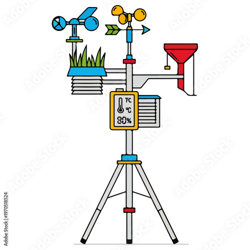 outdoor weather station flat cartoon vector illustration
