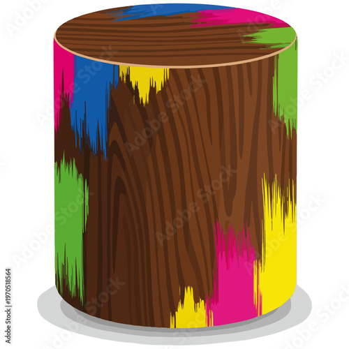 colorful painted wooden cylindrical side table vector illustration