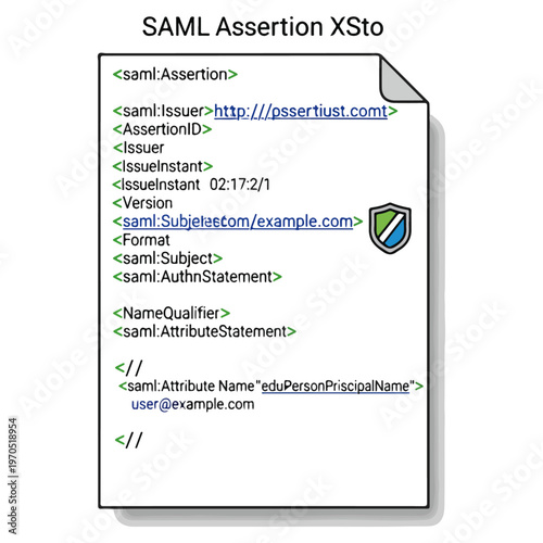 SAML Assertion XML Document Flat Vector Illustration Template