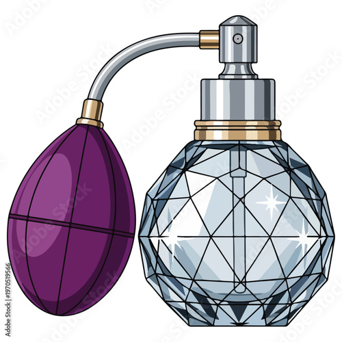 vintage purple crystal perfume atomizer vector template