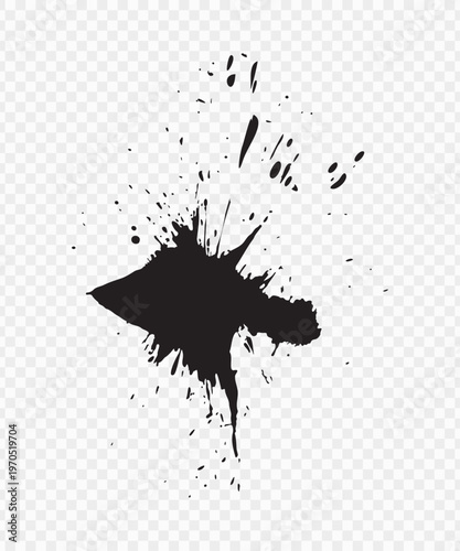 Vector black ink brush blots, grunge design element, mud banner, watercolor design, dirty texture. Isolated brush strokes on transparent background