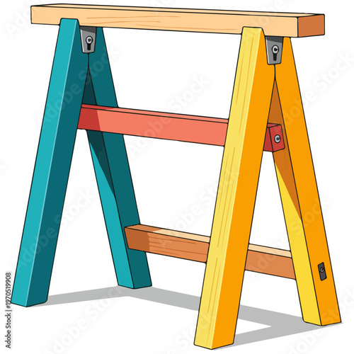 Multicolor Wooden Sawhorse Flat Vector Illustration
