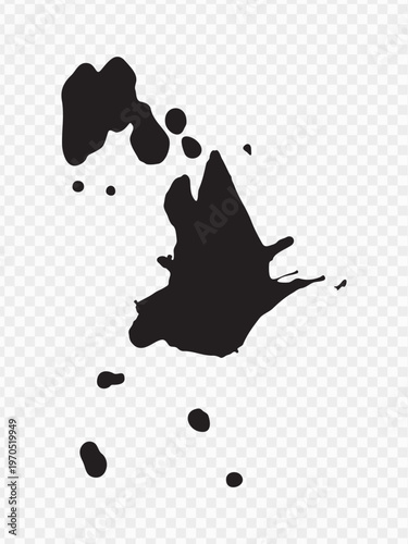 Vector black ink brush blots, grunge design element, mud banner, watercolor design, dirty texture. Isolated brush strokes on transparent background