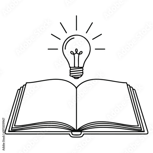Open Book Lightbulb Idea Line Art Vector Illustration