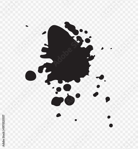 Vector black ink brush blots, grunge design element, mud banner, watercolor design, dirty texture. Isolated brush strokes on transparent background