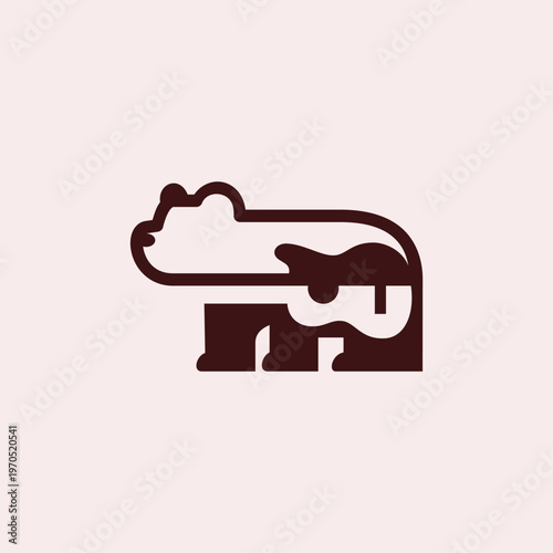 a minimal silhouette of a bear with a guitar logo