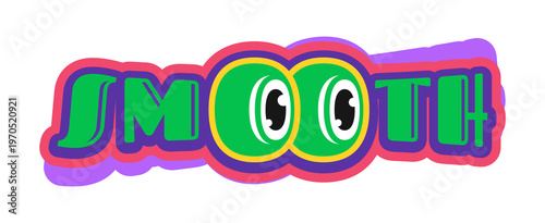 Vintage Y2K groovy smooth sticker or funky label. Y2K 2000s vector tag, funky 90s label. Vintage cool sticker or retro nostalgic patch with funky green typography and monster eyes