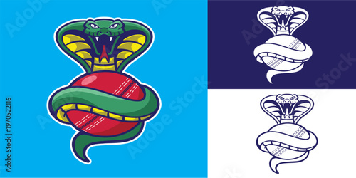 mascot snake with cricket ball good for logo, team logo, sport logo, sticker, etc