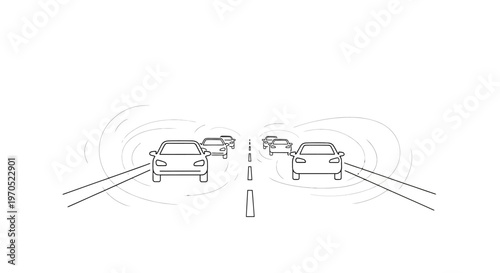 Two cars facing each other on road.