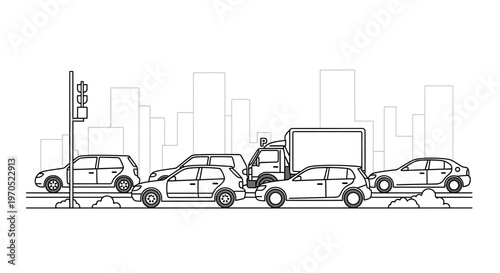 Cars and truck on the road.