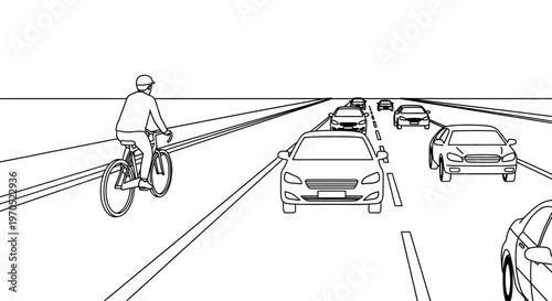 Man riding bicycle on road lane.