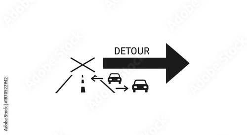 Detour road sign with cars.
