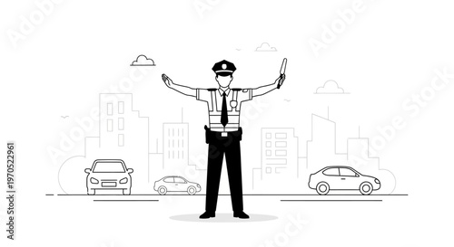 Traffic Controller Guiding Vehicles Safely.