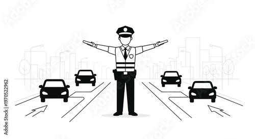 Traffic Controller Directing Vehicles.