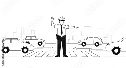 Traffic Controller Directing Vehicles On Road.