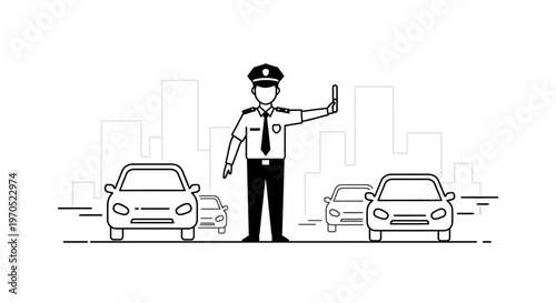 Traffic police officer directing cars.