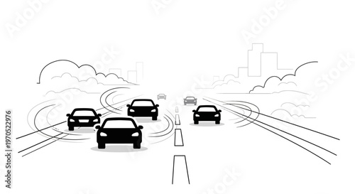 Cars on a Highway Roadway System.