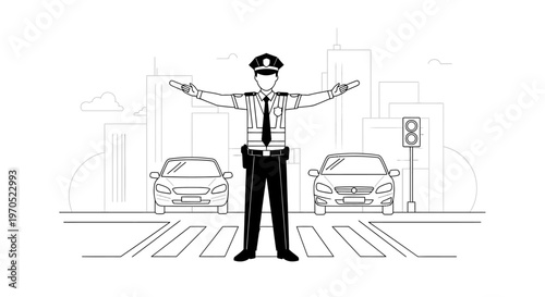 Traffic Controller Directing Vehicles.