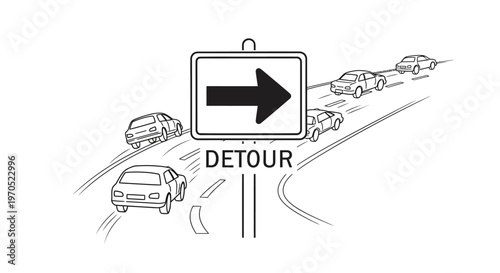 Detour road sign with arrow.