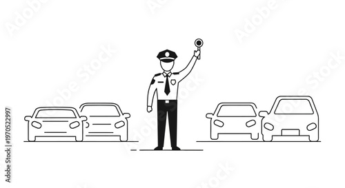 Police officer directing traffic with hand.