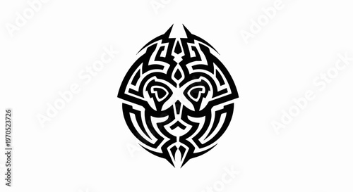 Tribal Mask Design with Intricate Patterns and a Fierce Expression.