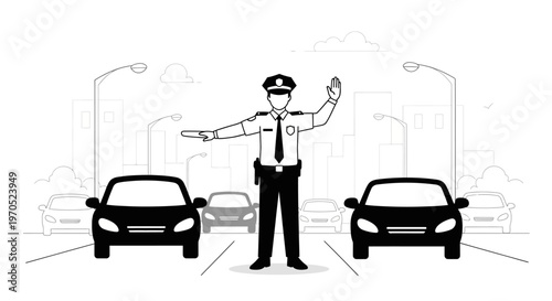 Police officer directing traffic on road.