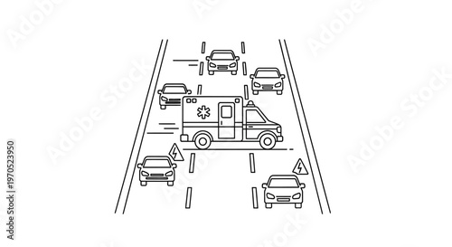 Ambulance on a busy road way.