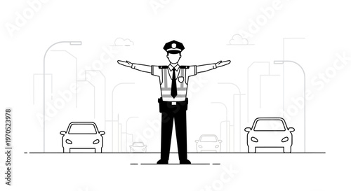 Traffic Police Officer Directing Cars.