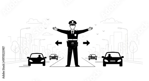 Traffic Controller Guiding Vehicles Safely.