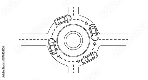 Cars driving in roundabout traffic circle.