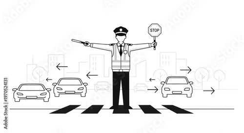 Traffic Controller Directing Vehicles Safely.